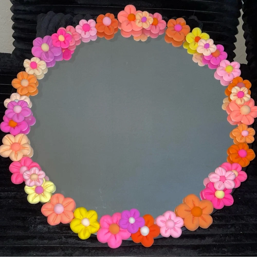 Handmade Clay Flower Mirror | Wall Decor | 20 inch